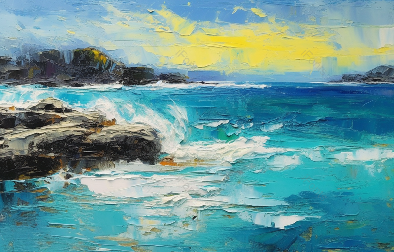 手绘油画海岸边的海浪,插画/手绘图,插画/手绘图库,插画/手绘图下载,插画/手绘
